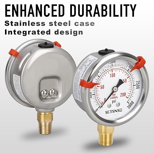 0 to 3000 Psi Pressure Gauge, Glycerin Liquid Filled, 2.5 inch Dial, 1/4" NPT - Image 3