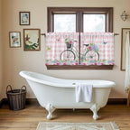 Spring Tier Curtains, Bicycles Leaves Butterfly Flowers Pink Buffalo Plaid - Image 5