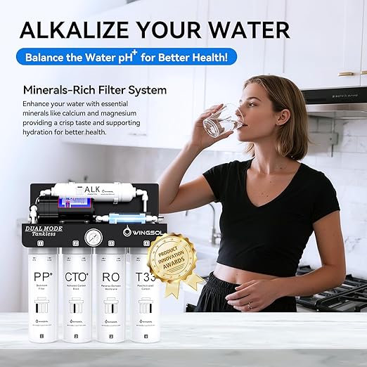 WINGSOL Dual Outlet Reverse Osmosis Water Filter, Mineral Alkaline UV 0 TDS - Image 3
