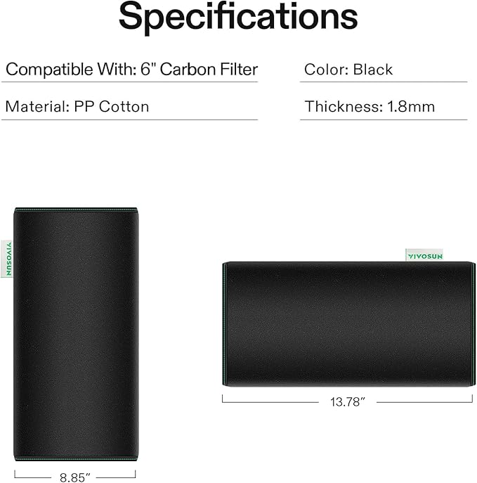 VIVOSUN 6 Inch Prefilter for 6" Carbon Filter, 13.78" Long - Image 2