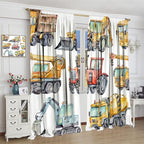 Kids Excavator Curtains, Retro Truck Tractor Machinery Construction Vehicle - Image 3
