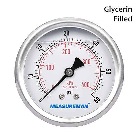 MEASUREMAN 2-1/2inch Dial Size, Liquid Filled Pressure Gauge, 0-60psi/400kpa - Image 3