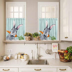 Easter Kitchen Curtain Set, Spring Rabbit Botanical Carrots Green Wooden Grain - Image 4