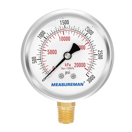MEASUREMAN 2-1/2" dial, Glycerin Filled, Stainless Steel case, Brass Inside by MEASUREMAN