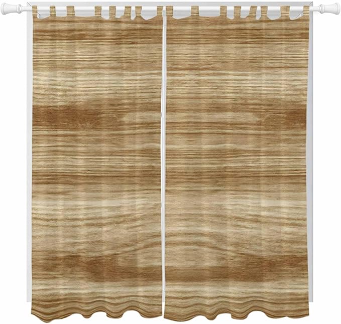 Light Brown Wood Grain Living Room Curtains 84 Inch Length, Window Curtains Tab by Unknown