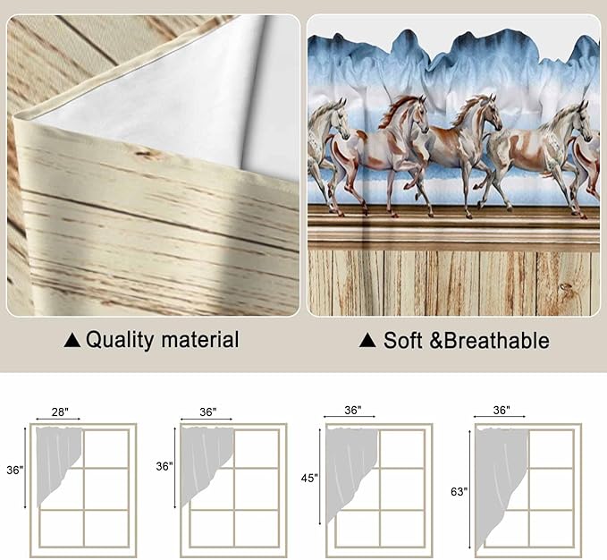 Western Horse Swag Valances for Windows, Farmhouse Wooden Grain Vintage Cowboy - Image 5
