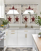 Village Stars Swag Kitchen Curtains Valance and Tier Set, Vintage Dark Red Star - Image 3