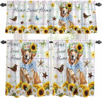 Kitchen Curtains Tiers and Valance Set of 3, Sunflowers Dog Light Filtering by Anzona