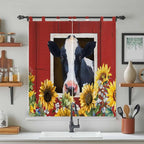Cow Sunflowers Bedroom Curtains 72 Inch Length, Window Curtains Tab Top - Image 3