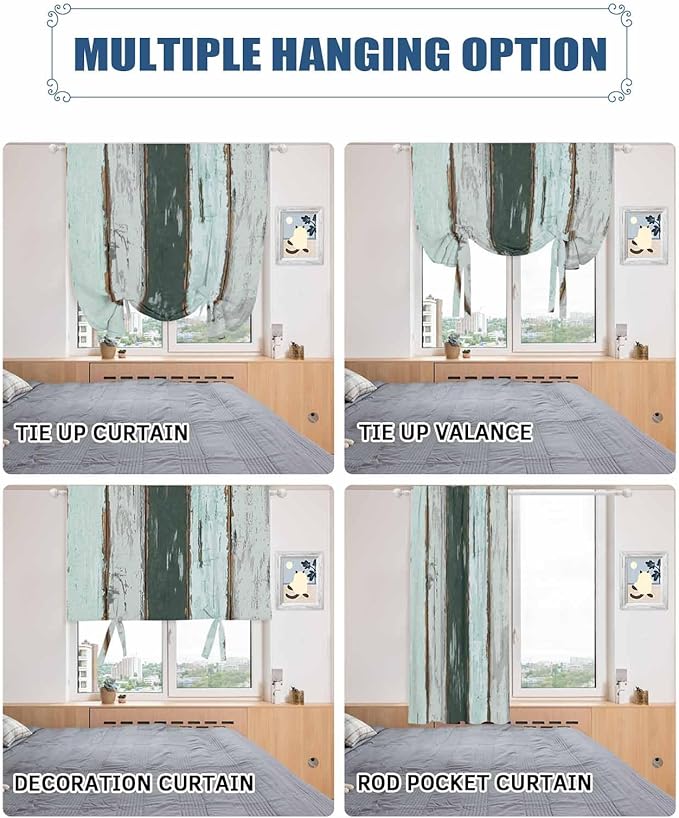 Tie Up Curtains for Windows, Vintage Wooden Retro Art Farmhouse Barns - Image 5
