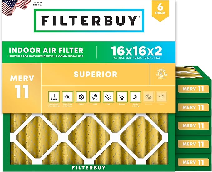 Filterbuy 16x16x2 Air Filter MERV 11 Superior Pet & Allergy Defense, by Filterbuy