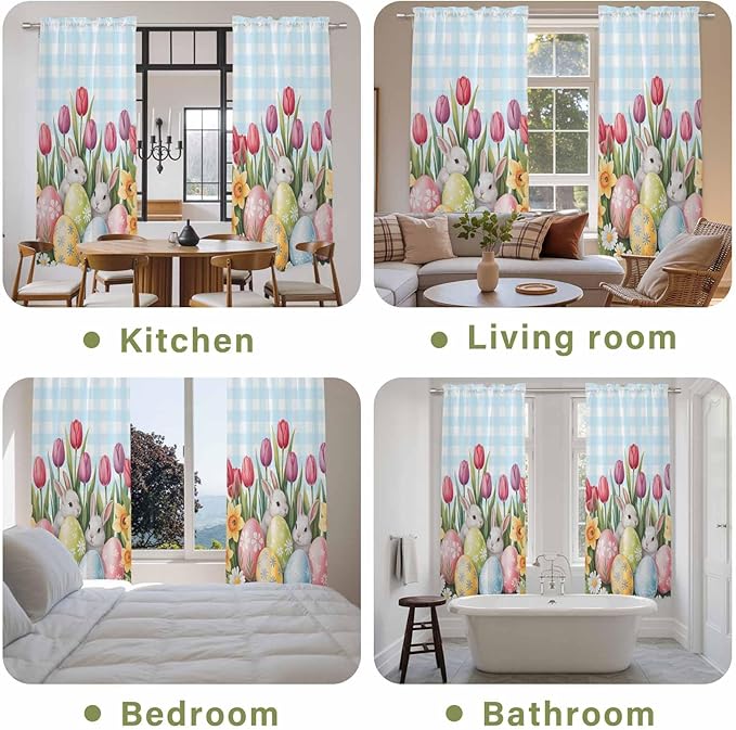Easter Window Curtains 72 Inch Long 2 Panel Set, Rod Pocket Long Curtains & - Image 8