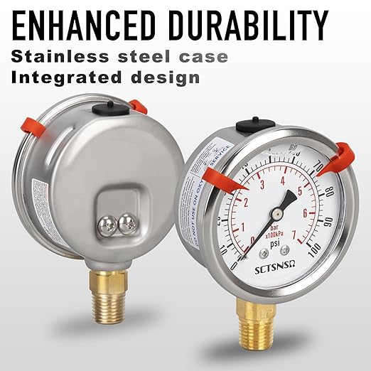 0 to 100 Psi Lead-Free Pressure Gauge, Glycerin Liquid Filled, 2.5 inch Dial - Image 3
