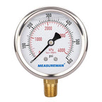 MEASUREMAN 2-1/2inch Dial Size, Oil Filled Pressure Gauge, 0-600psi/4000kpa by MEASUREMAN