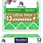 MervKing 16x20x1 Air Filter Actual Size: 15.7" x 19.7" x 0.75" MERV 13 MPR by MervKing