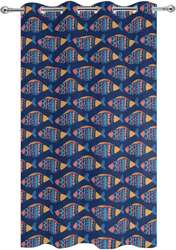 Fish Outdoor Curtains for Patio Vintage National Wind Fish Blue Waterproof - Image 9