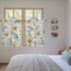 Spring Daisy Kitchen Curtains, Farmhouse Country Flower Leaf Plant Wood Grain - Image 4