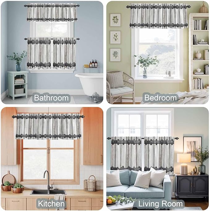 Farmhouse Rustic Kitchen Curtain Set, Vintage Country Wooden Grain Window - Image 7