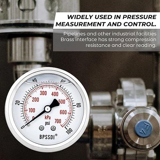 0-100Psi Glycerin Liquid Filled Low Pressure Gauge, 2.5" Dial Size, 1/4" G Back - Image 2