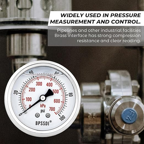 0-100Psi Glycerin Liquid Filled Low Pressure Gauge, 2.5" Dial Size, 1/4" G Back - Image 2