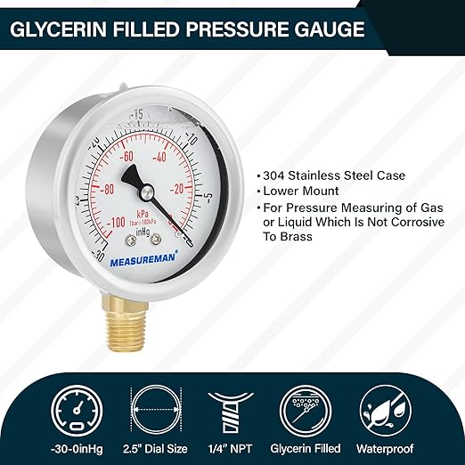 MEASUREMAN 2-1/2" dial, Glycerin Filled, Stainless Steel case, Brass Inside - Image 2