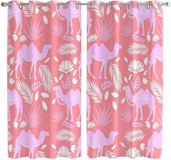 2 Panel Kitchen Cafe Curtains, Desert Camel Sunlight Filtering Nature Air by Hokiten