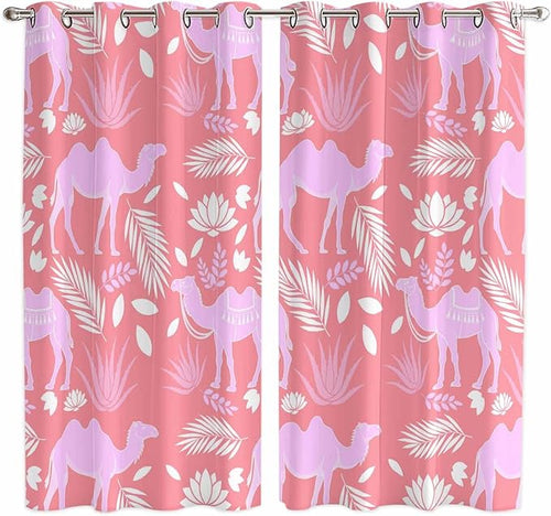 2 Panel Kitchen Cafe Curtains, Desert Camel Sunlight Filtering Nature Air by Hokiten