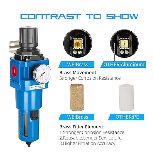 NANPU 1" NPT Compressed Air Filter Regulator Combo Piggyback, 5 Micron Brass - Image 5