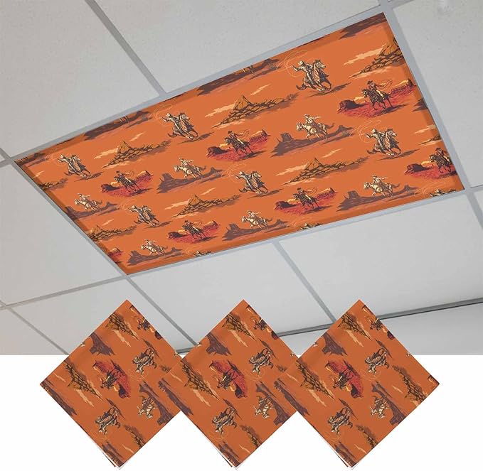 Cowboys Horses 3 Pcs Fluorescent Light Covers 4 x 2 Feet, Desert Ethnic Winds - Image 2