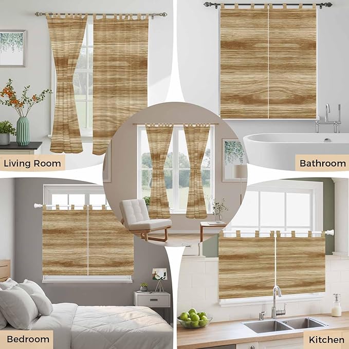 Light Brown Wood Grain Living Room Curtains 84 Inch Length, Window Curtains Tab - Image 7