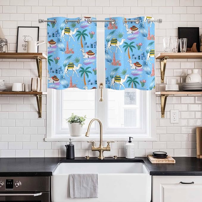 2 Panel Kitchen Cafe Curtains, Desert Landscape Sunlight Filtering Nature Air - Image 2