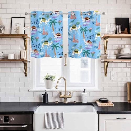 2 Panel Kitchen Cafe Curtains, Desert Landscape Sunlight Filtering Nature Air - Image 2