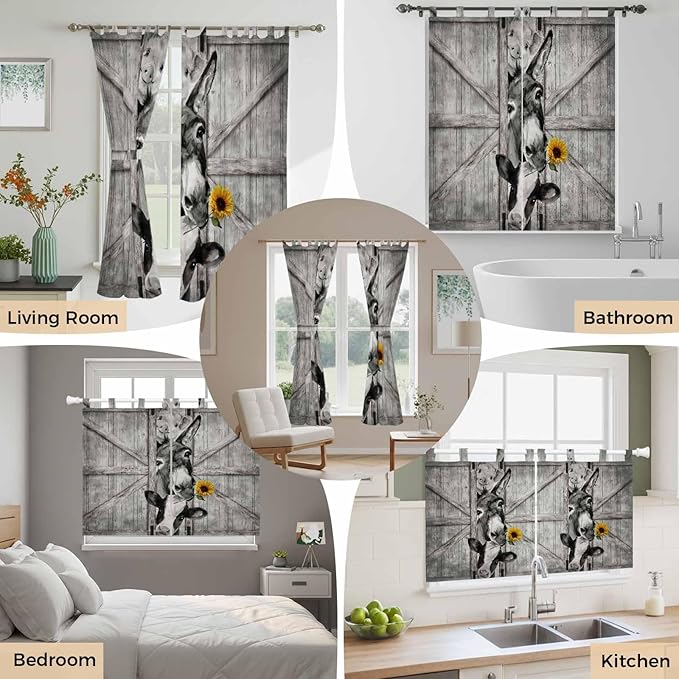 Funny Farm Animals Kitchen Curtains 36 Inch Length, Small Window Curtains Tab - Image 7