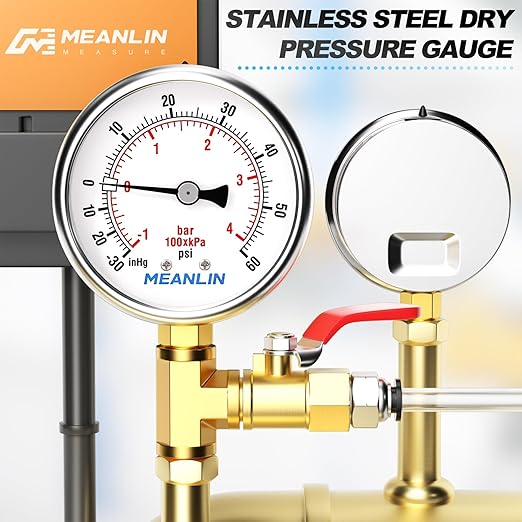 MEANLIN MEASURE -30inHG~60Psi Vacuum Gauge Stainless Steel 1/4" NPT 2" FACE - Image 7