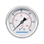 MEASUREMAN 2-1/2inch Dial Size, Liquid Filled Pressure Gauge, 0-60psi/400kpa by MEASUREMAN