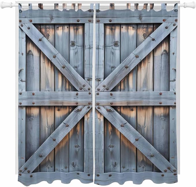 Farmhouse Wood Grain Living Room Curtains 84 Inch Length, Window Curtains Tab by Unknown