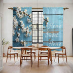Farmhouse Wooden Grain Kitchen Curtains, Vintage Shabby Chic Flower Blue Light - Image 2