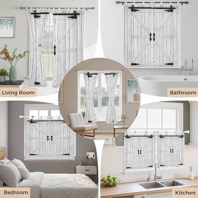 Farmhouse Wood Grain Bedroom Curtains 63 Inch Length, Window Curtains Tab Top - Image 7