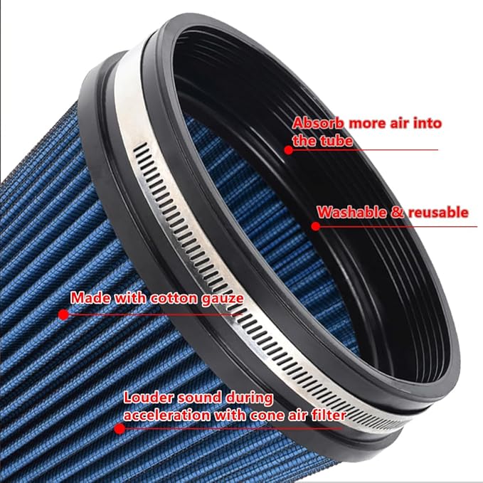 6" Inlet Cold Air Intake Filter Cone Replacement Performance Washable Clamp-On - Image 4