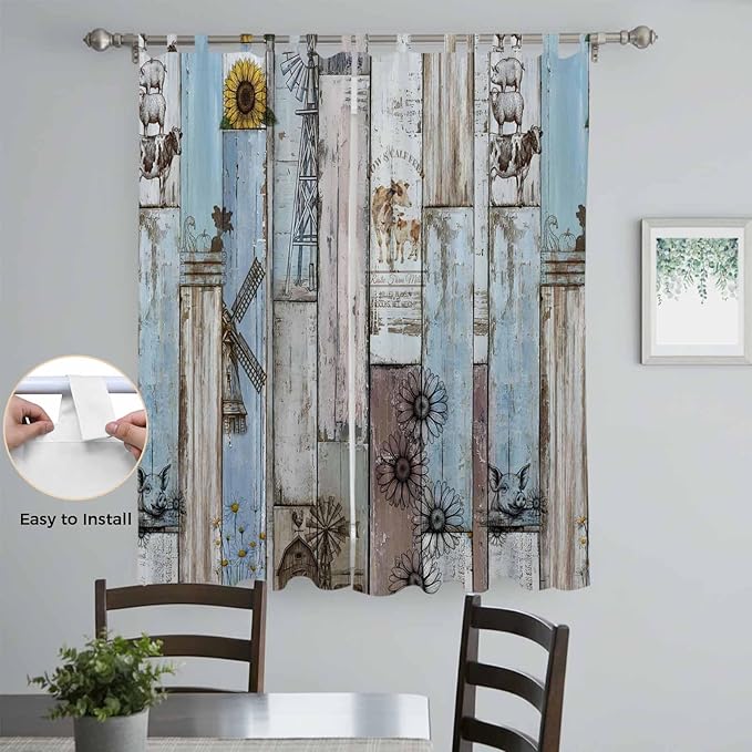 Blue Grey Wooden Living Room Curtains 96 Inch Length, Window Curtains Tab Top - Image 4