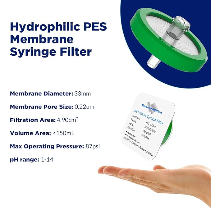 Membrane Solutions 60 Pack Syringe Filter Sterile PES Hydrophilic Filtration - Image 2