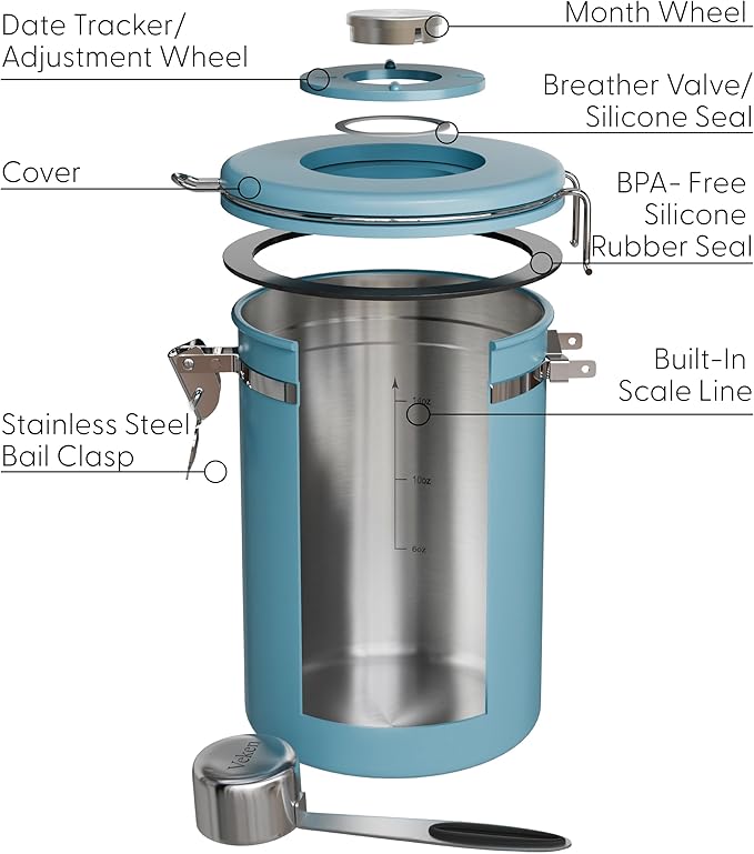 Veken Coffee Canister with Window, Airtight Stainless Steel Kitchen Food - Image 6