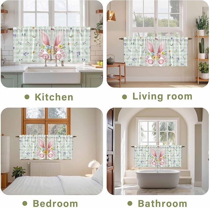 Easter Kitchen Tier Curtains 36 Inch Long 2 Panel Set, Rod Pocket Half Window - Image 8