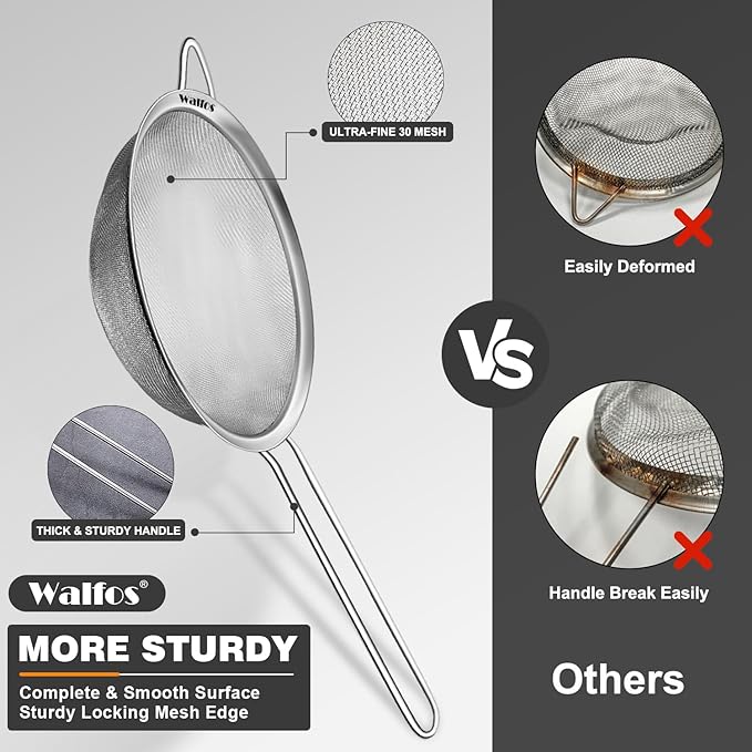 Walfos Fine Mesh Strainer 4PCS, Versatile Kitchen Strainer - Image 7