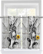Grey Farmhouse Kitchen Curtains 45 Inches Length, Vintage Sunflowers Animals by Unknown