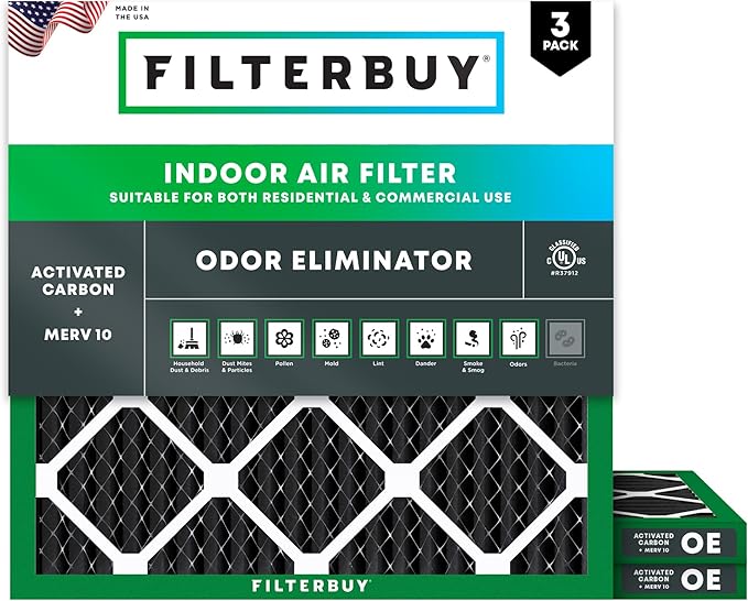 Filterbuy 14x14x1 Air Filter MERV 10 Odor & Allergy Defense by Filterbuy