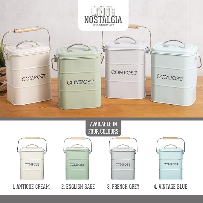 KitchenCraft Living Nostalgia Kitchen Compost Bin, 16.5 x 12 x 24 cm, Antique - Image 5