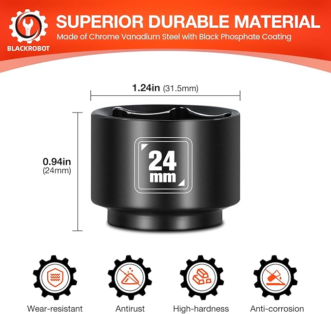 BLACKROBOT 24mm Low Profile Oil Filter Socket, 3/8" Drive 6-Point Oil Filter - Image 2