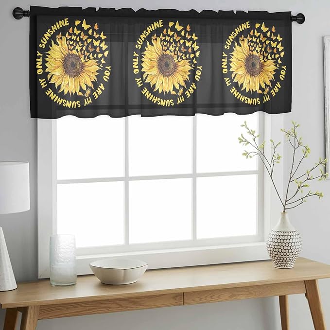 YOU ARE MY SUNSHINE Sheer Valance Curtains, Summer Sunflowers Golden Gradient - Image 3