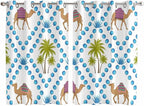 2 Panel Kitchen Cafe Curtains, Camels Palm Trees Sunlight Filtering Nature Air by Hokiten